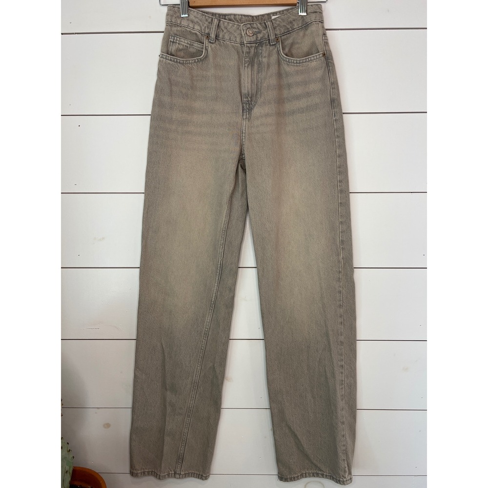 Zara High Waisted Straight Wide Leg Jeans Taupe Grey Cotton Denim Size 4 26
